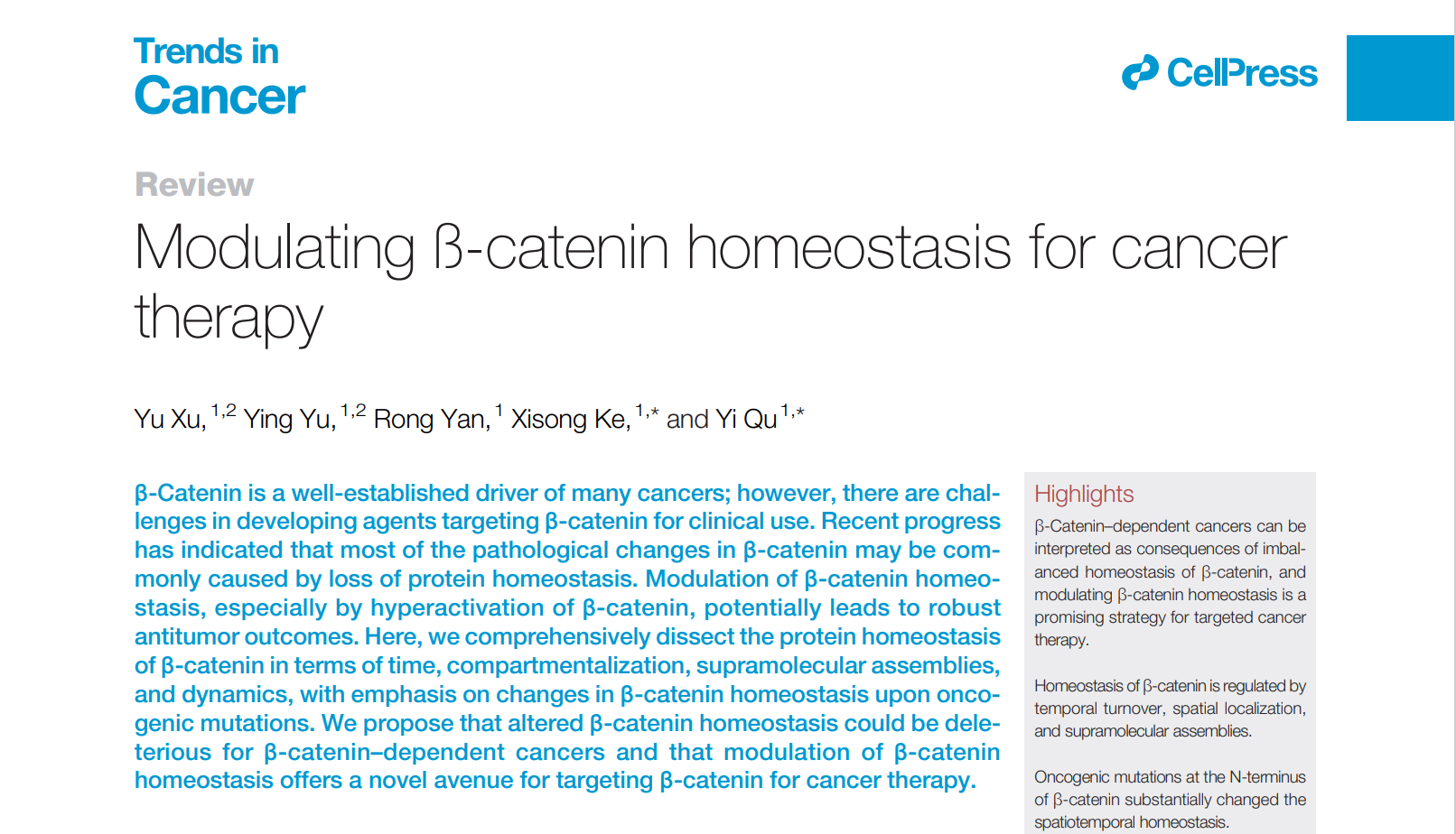 交叉科学研究院柯细松团队提出β-catenin的三维稳态及其靶向药物开发新策略